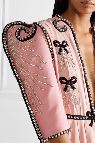 gucci pink silk and wool-blend swarovski crystal-embellished ruffle dress